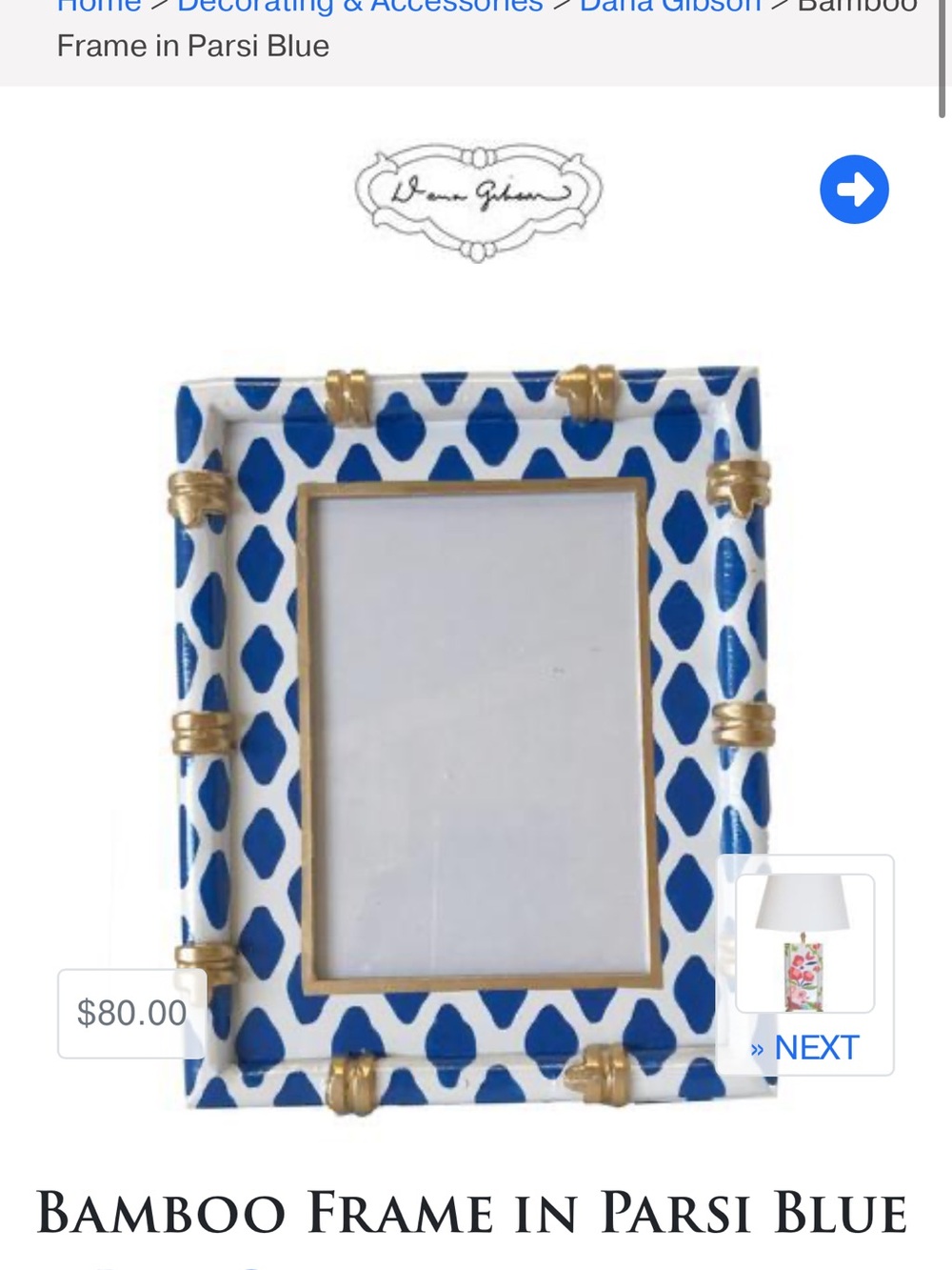 Gibson Blue and Gold Bamboo-Style Picture Frame